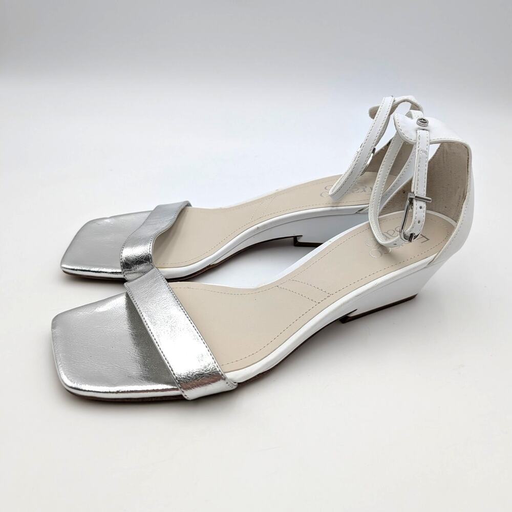 Franco Sarto Sadie Wedge Sandals Women's White/Silver Metallic Size US9M EU40